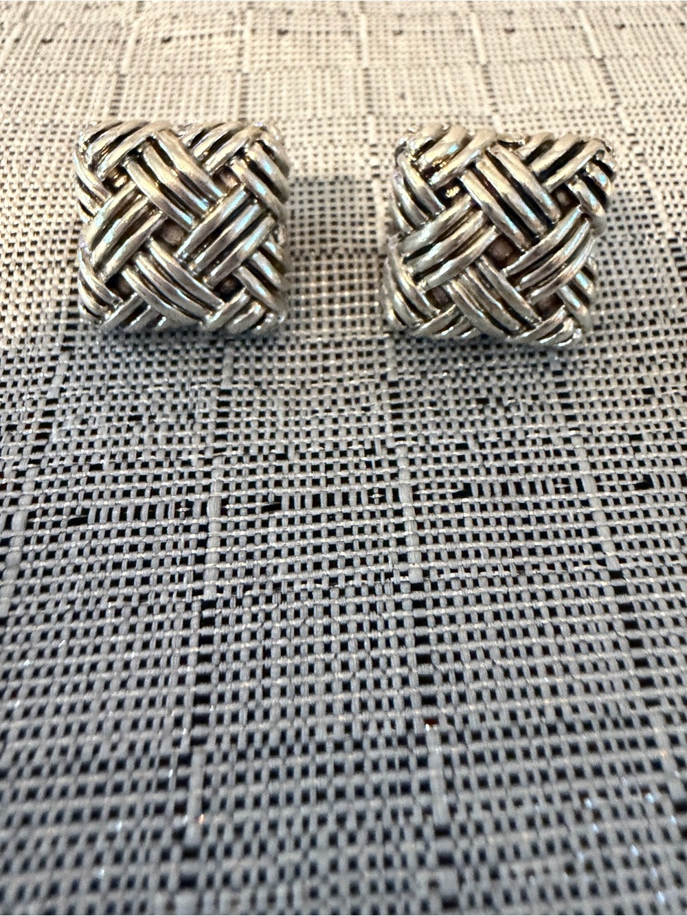 Vintage TJG Woven Square Clip-On Earrings - Classic Women’s Accessory